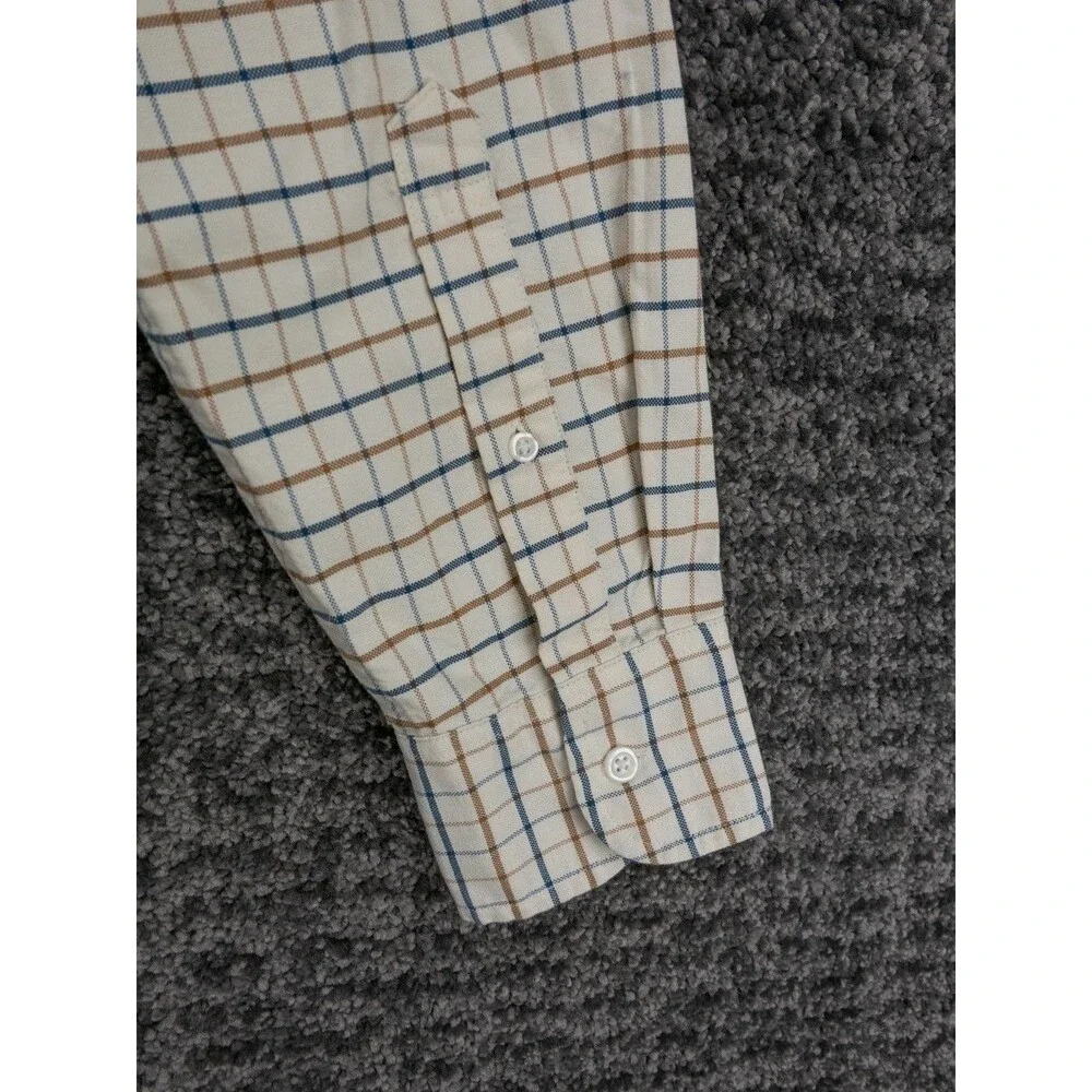 J Crew Shirt Mens Medium Ivory Check Plaid Flex Oxford Long Sleeve Casual Preppy